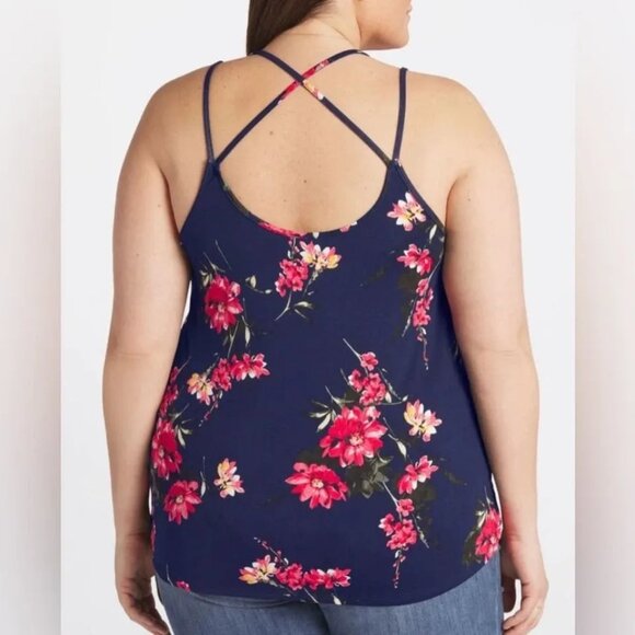 Papermoon Basima Floral Print Tank Top Navy With Strappy Back Womens Plus Sizes - Picture 4 of 4
